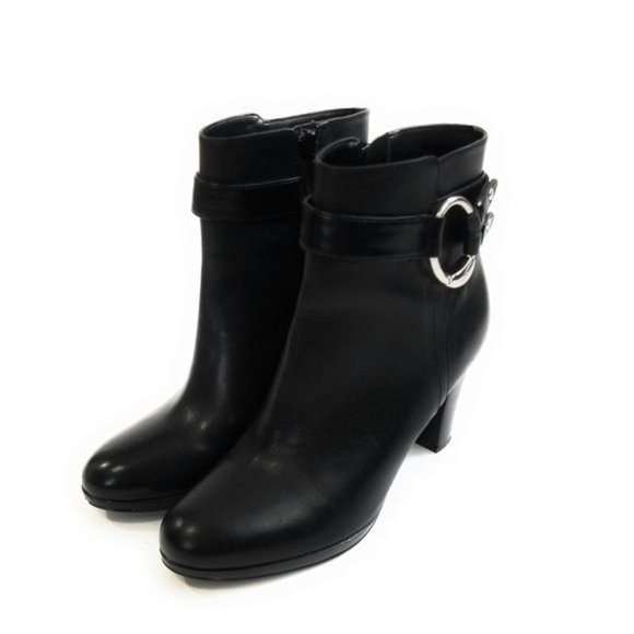 Lauren Ralph Lauren Myla Black Leather Heeled Ankle Booties Womens Size 6 - Picture 2 of 8